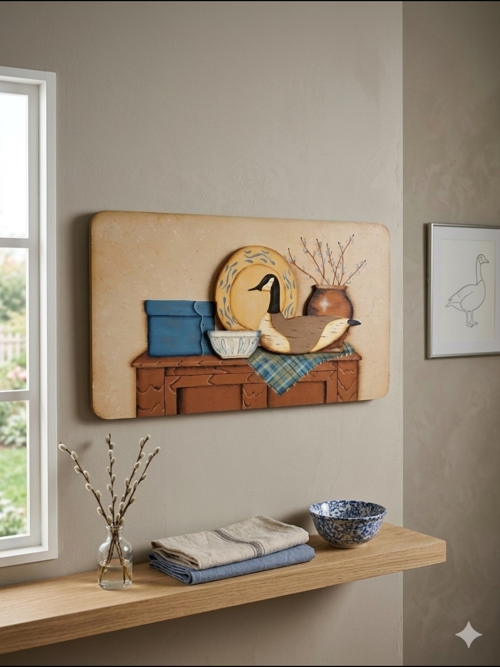 Vintage Wooden Country Wall Plaque – Rustic Canada Goose Decor